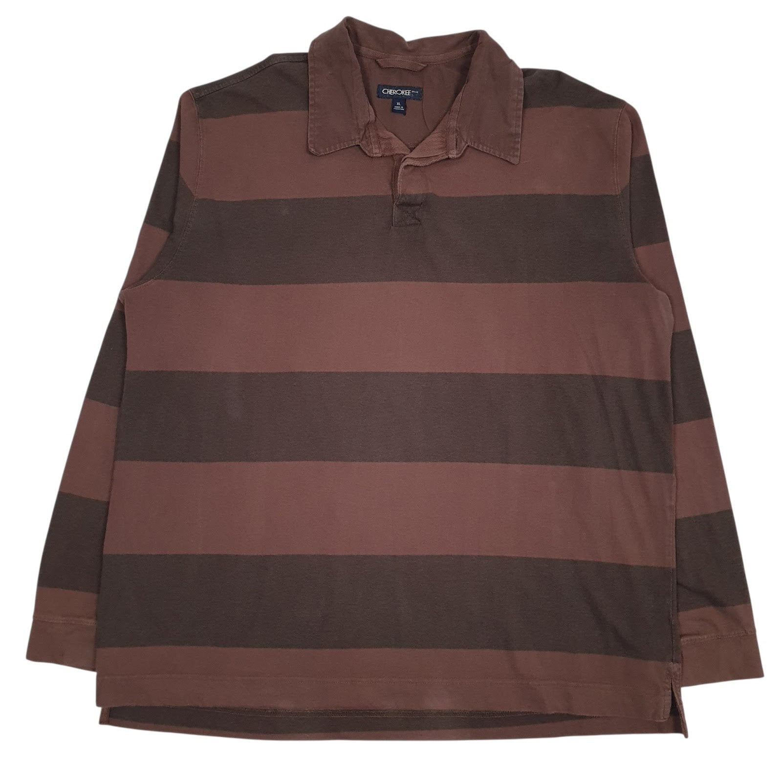 Mens Brown Cherokee Rugby Long Sleeve Polo Shirt