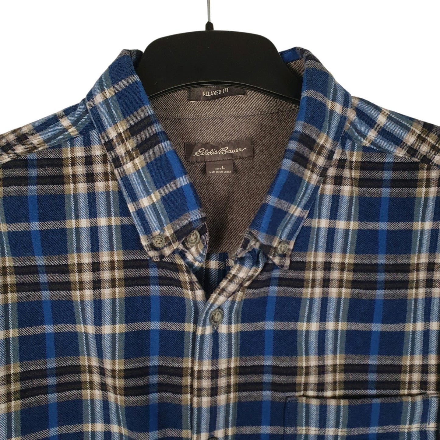 Mens Blue Eddie Bauer Heavyweight Flannel Plaid  Shirt