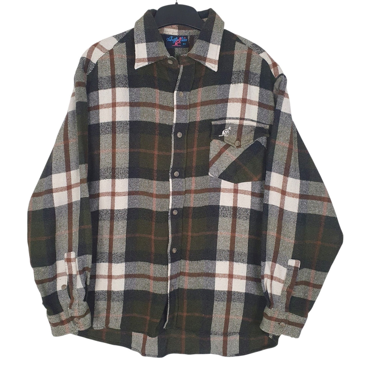 Mens Green Australian Vintage Flannel Long Sleeve Shirt