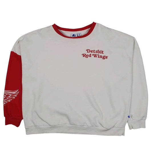 Womens White Starter Detroit Red Wings NHL Hockey Crewneck Jumper