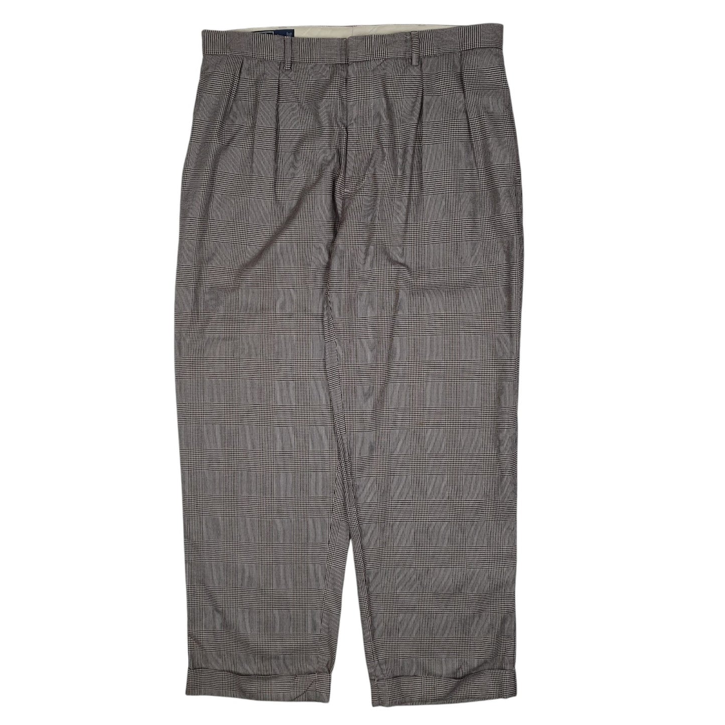 Mens Grey Polo Ralph Lauren Vintage 90s Check Double Pleated Chino Trousers