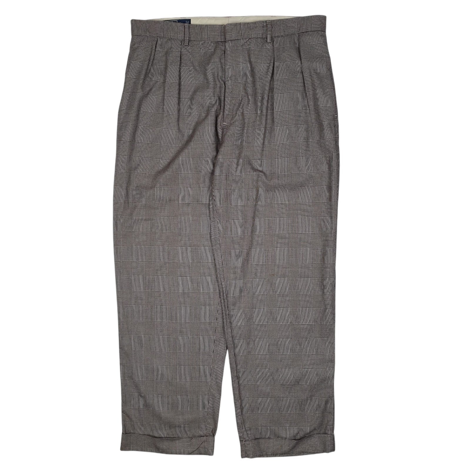 Mens Grey Polo Ralph Lauren Vintage 90s Check Double Pleated Chino Trousers
