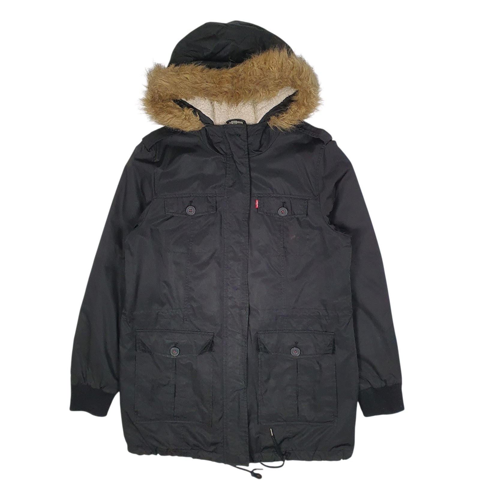 Womens Black Levis Sherpa Lined Full Zip Coat