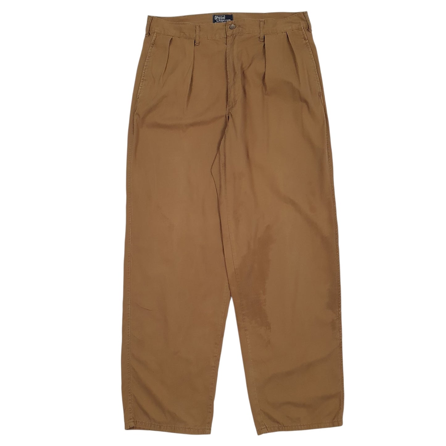 Mens Brown Polo Ralph Lauren Vintage 90s Made In USA Pleated Chino Trousers
