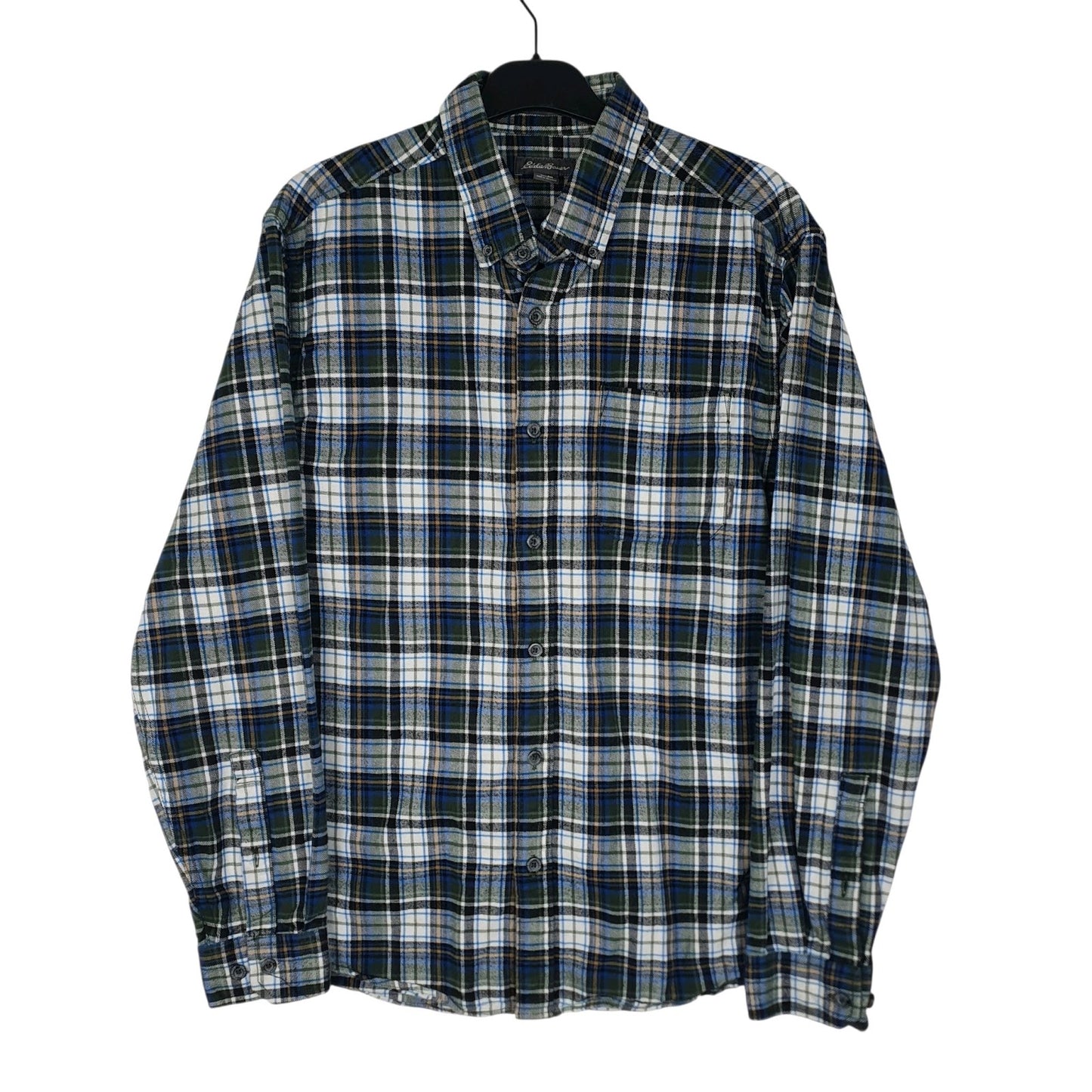 Mens Green Eddie Bauer Thick Flannel Plaid Long Sleeve Shirt