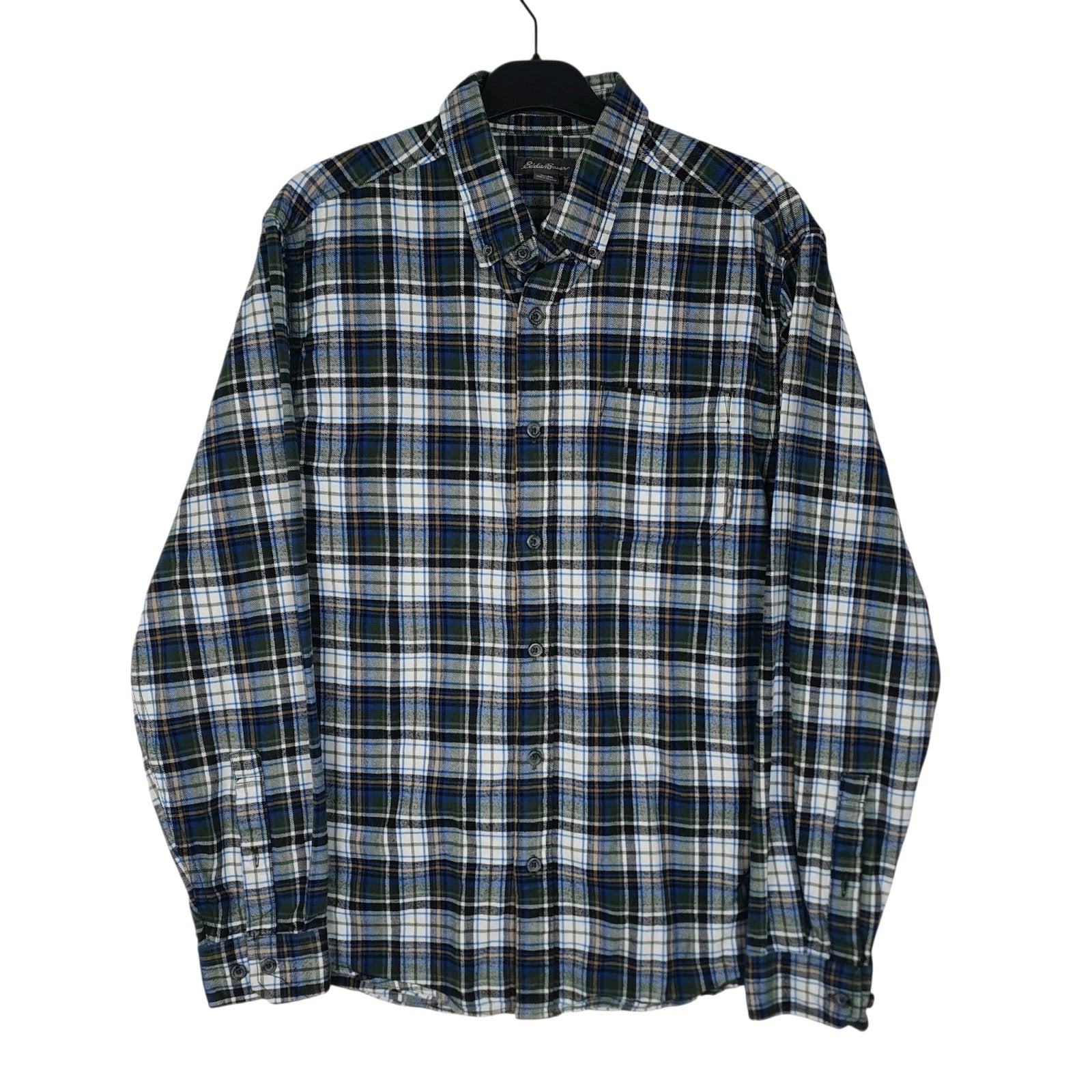 Mens Green Eddie Bauer Thick Flannel Plaid Long Sleeve Shirt