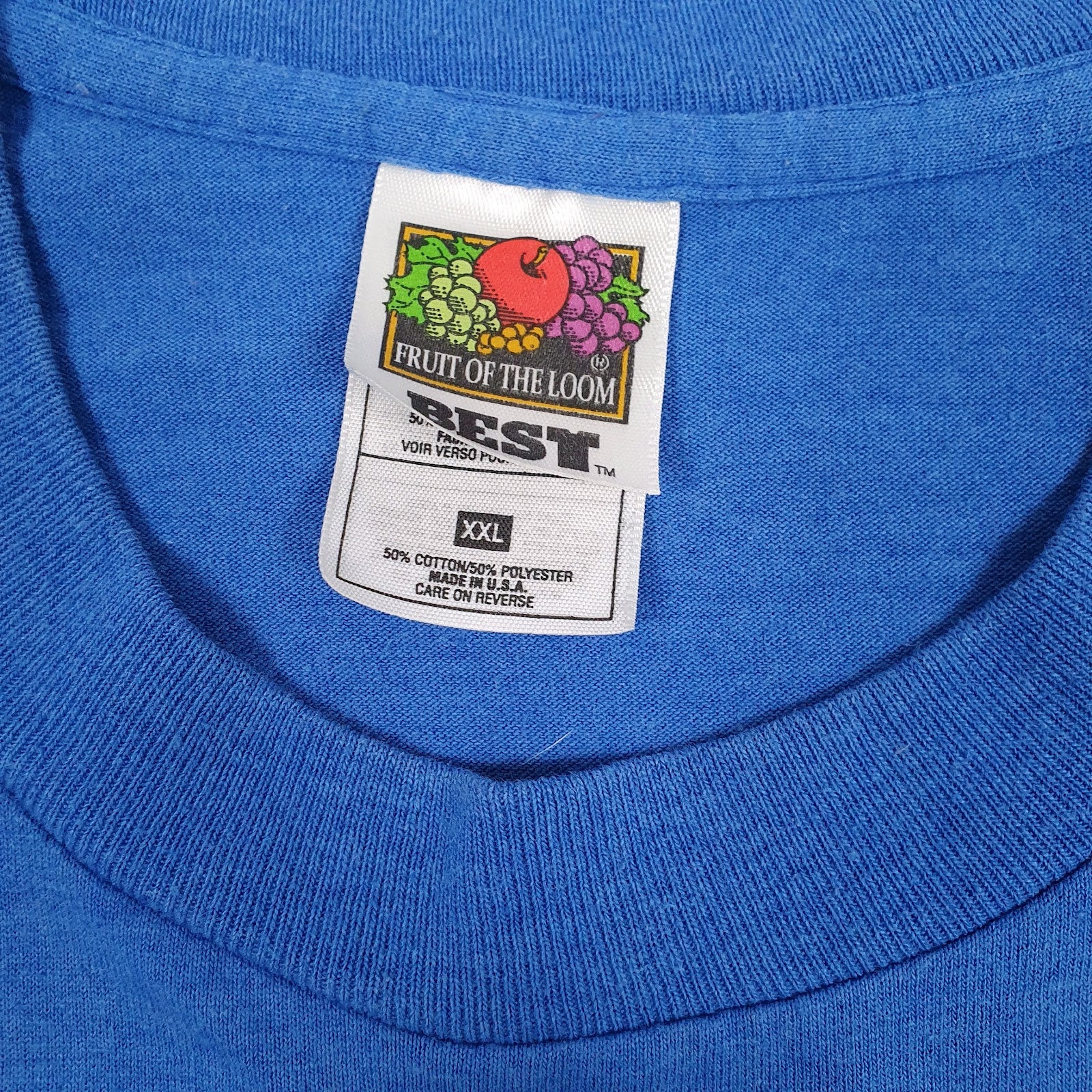 Mens Blue Fruit Of The Loom Vintage 90s Made In USA Full Zip T Shirt