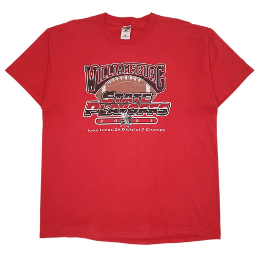 Mens Red Fruit Of The Loom Vintage 00s Williamsburg State Playoffs Short Sleeve T Shirt