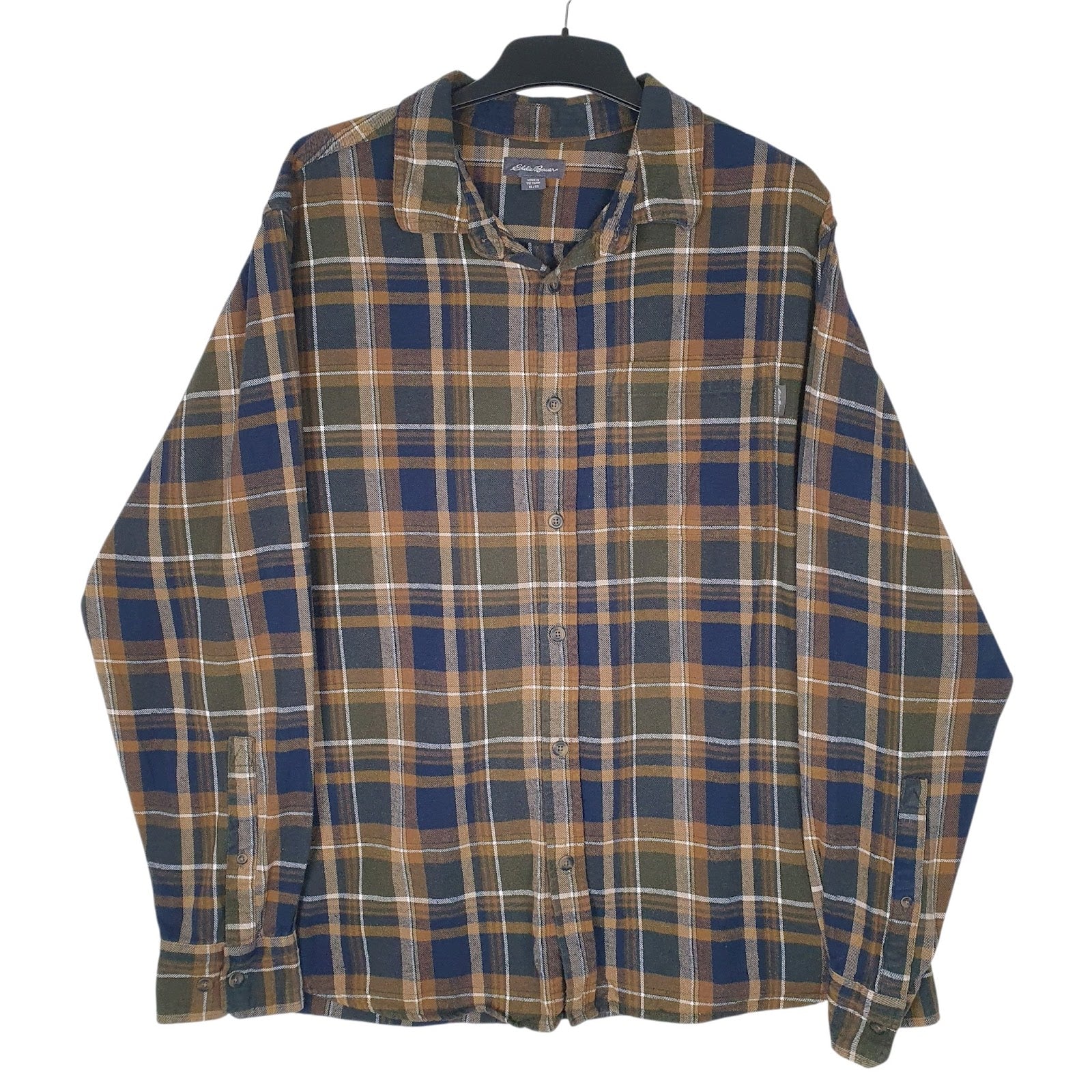 Mens Green Eddie Bauer Flannel Long Sleeve Shirt