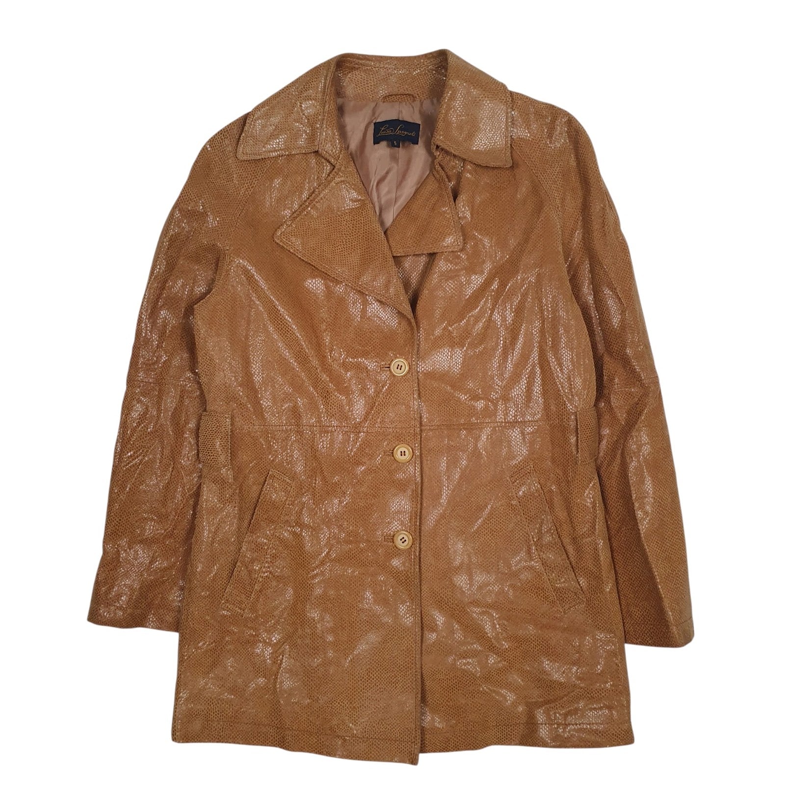 Womens Brown Luisa Spagnoli Snakeskin Lizard Skin Blazer Chore  Coat