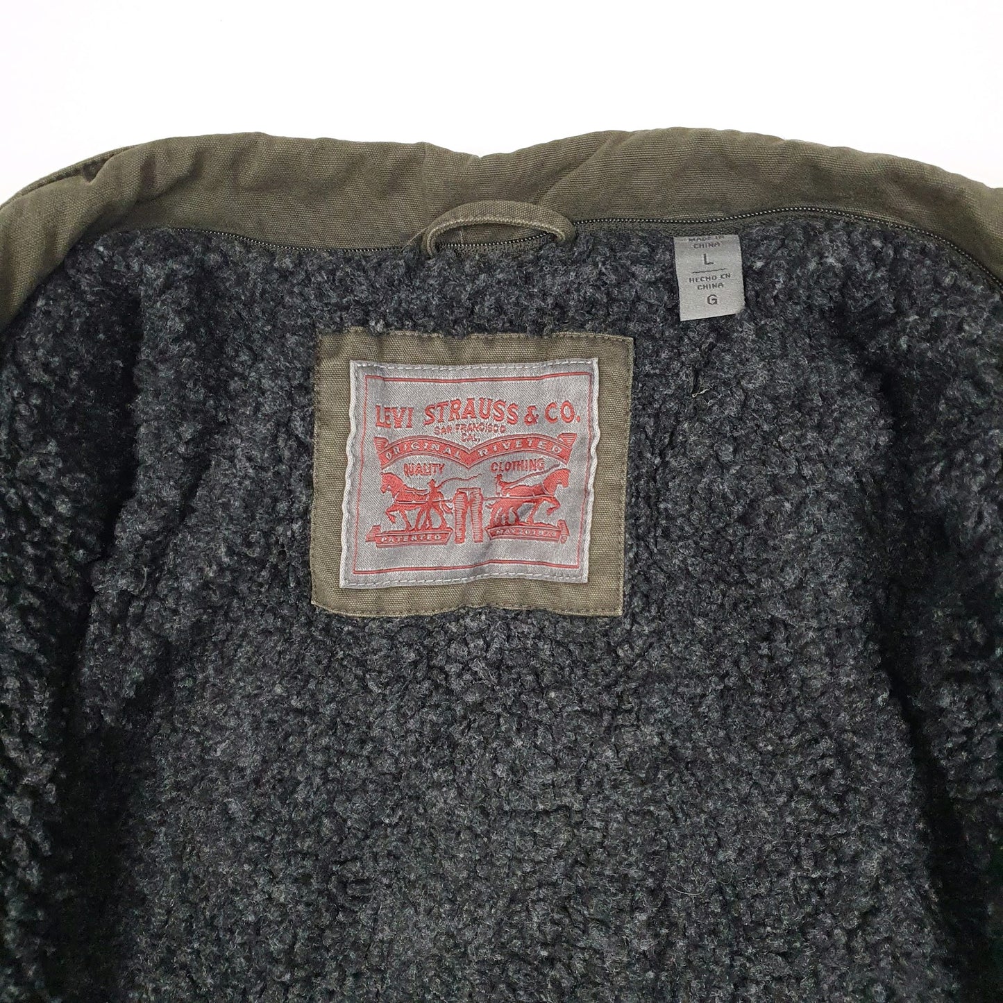 Mens Grey Levis Sherpa Lined Military Bomber  Coat