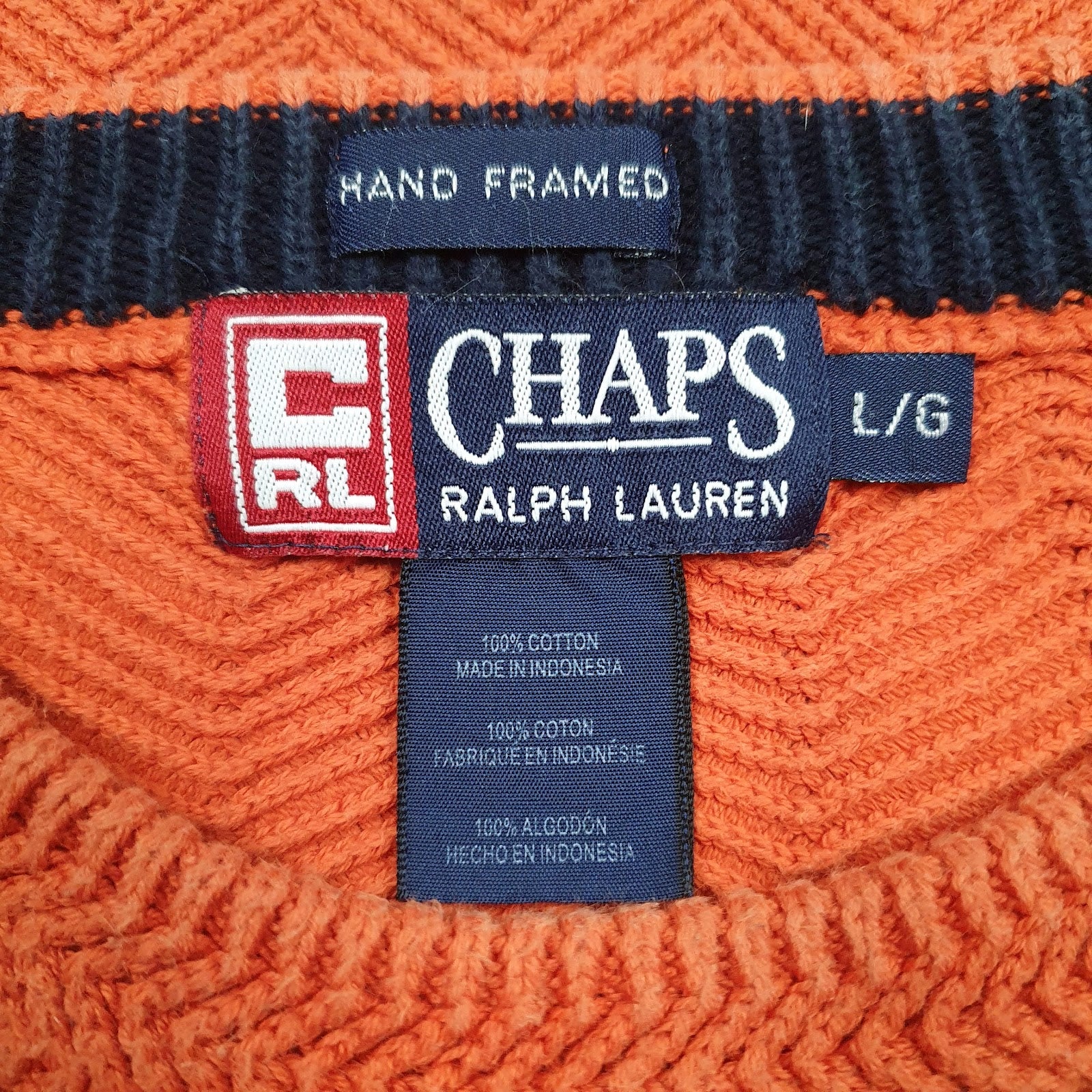 Mens Orange Ralph Lauren Vintage Knitwear Crewneck Jumper