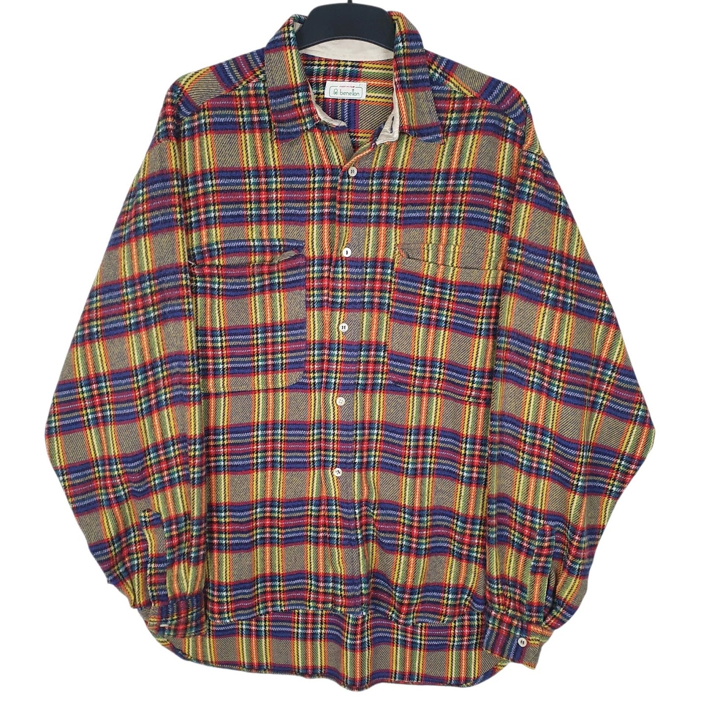 Mens Yellow Benetton Vintage Flannel Long Sleeve Shirt