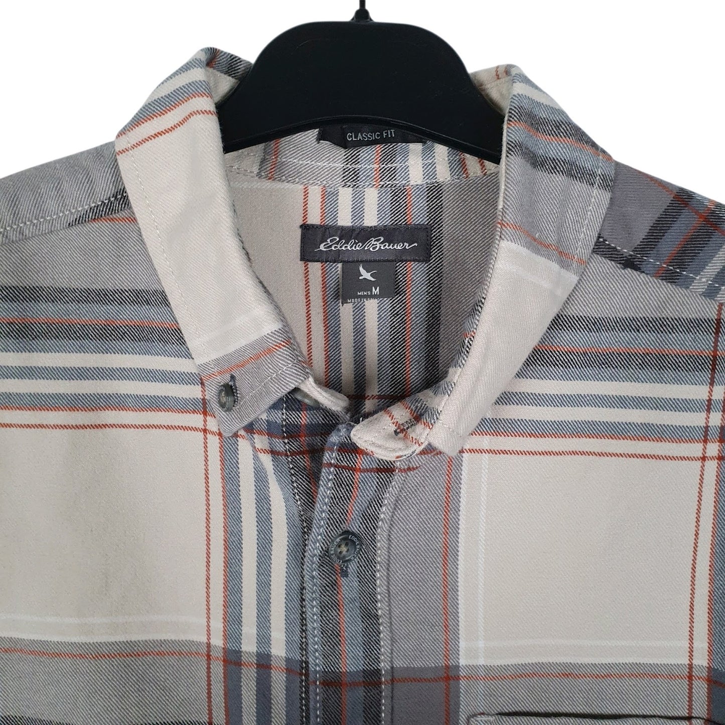 Mens Grey Eddie Bauer Heavyweight Plaid Flannel  Shirt
