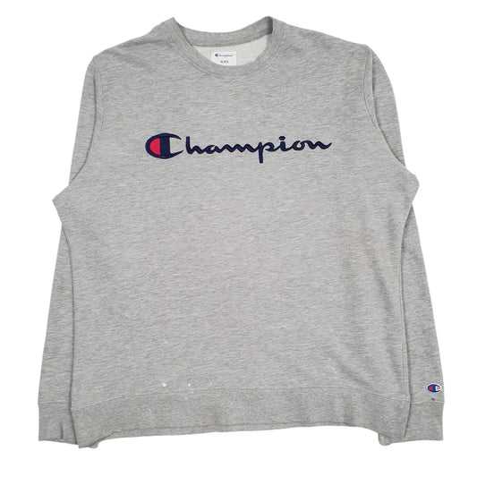 Mens Grey Champion Spellout Crewneck Jumper