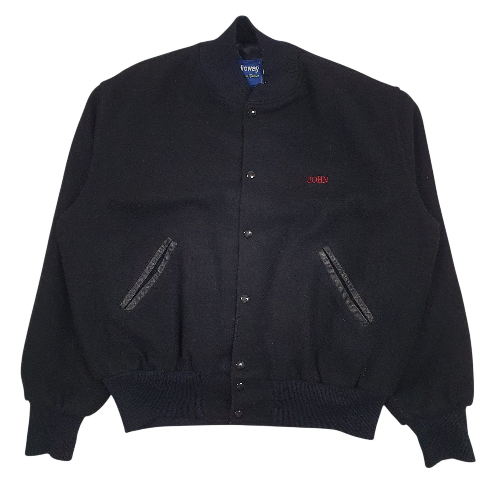 Mens Black Holloway Bomber Vintage 90s Made In USA Full Zip Coat