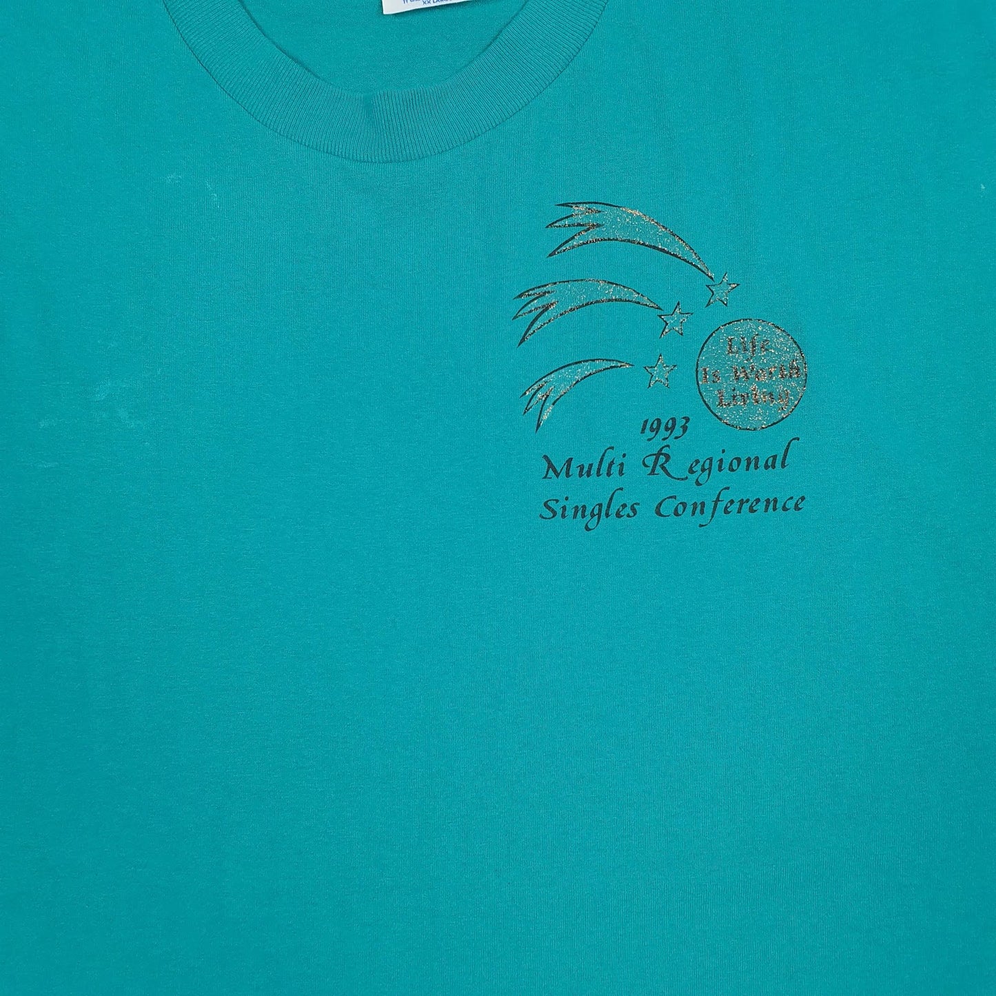 Mens Blue Hanes Single Stitch Vintage 90s Made In USA Crewneck T Shirt