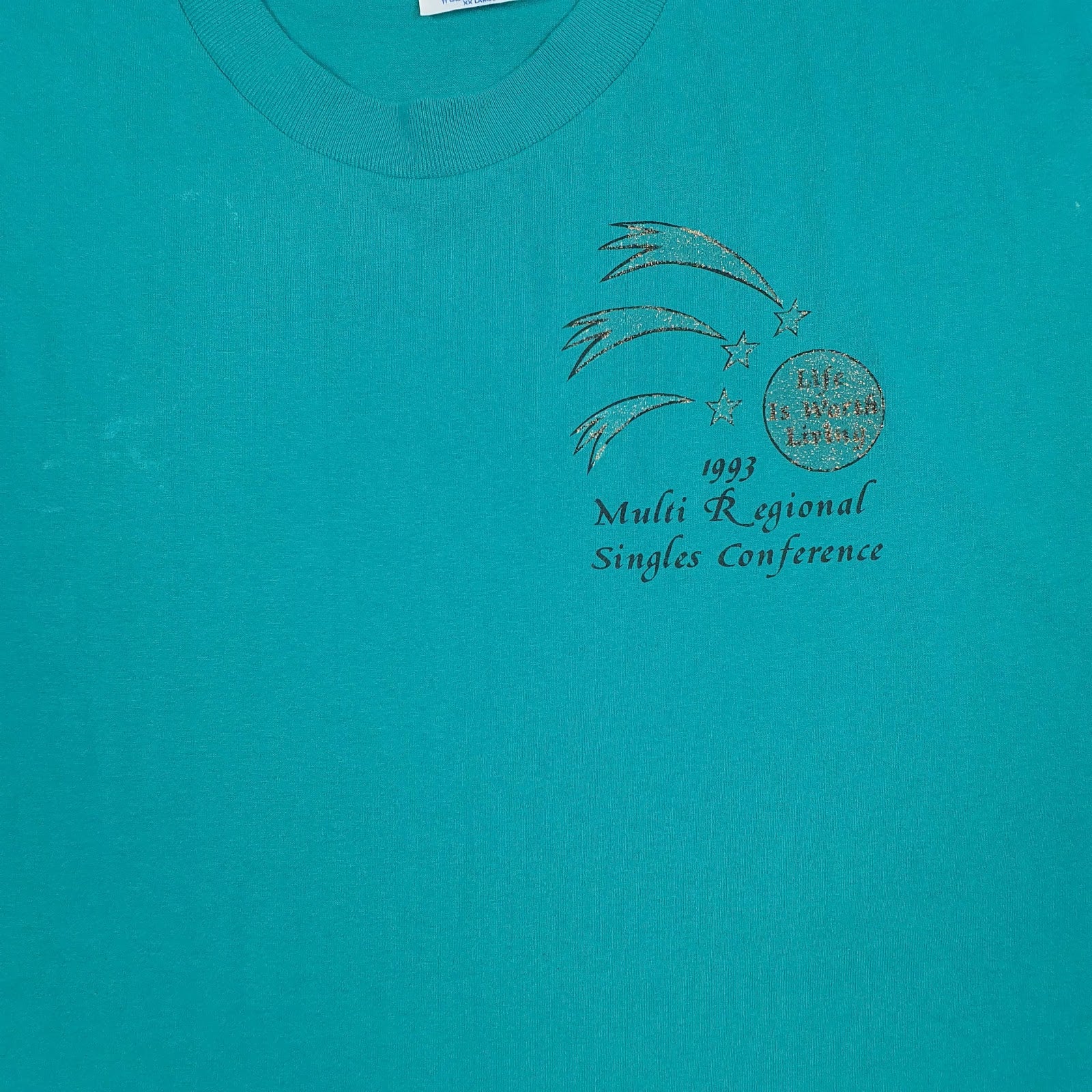 Mens Blue Hanes Single Stitch Vintage 90s Made In USA Crewneck T Shirt