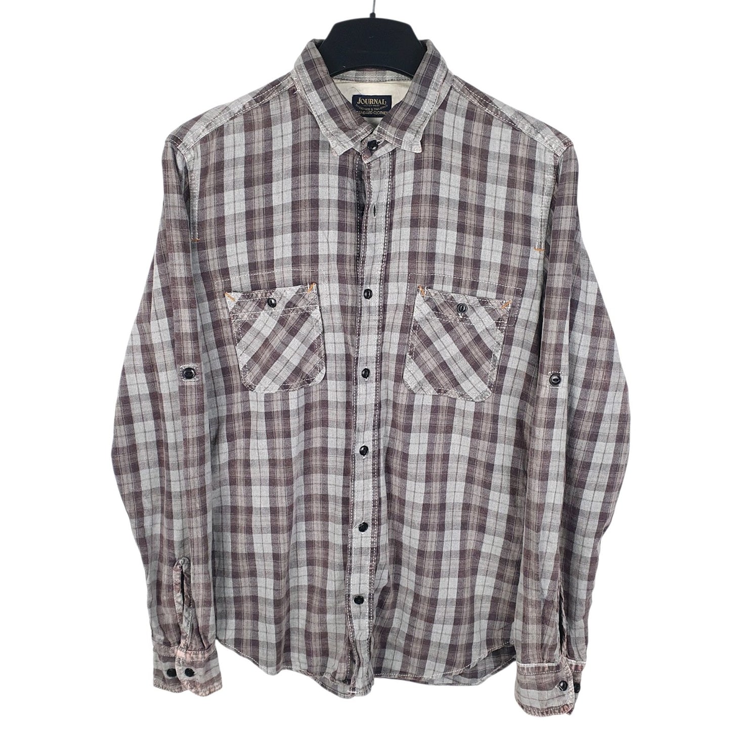 Mens Grey Journal Flannel Long Sleeve Shirt
