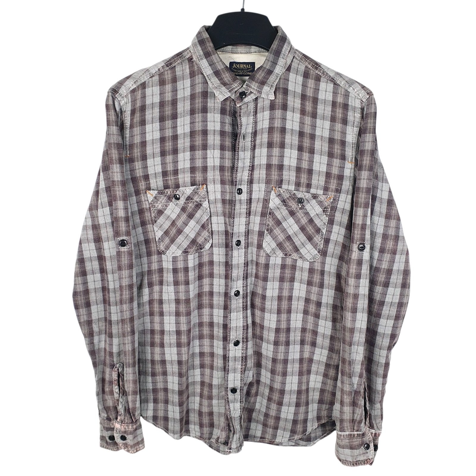 Mens Grey Journal Flannel Long Sleeve Shirt