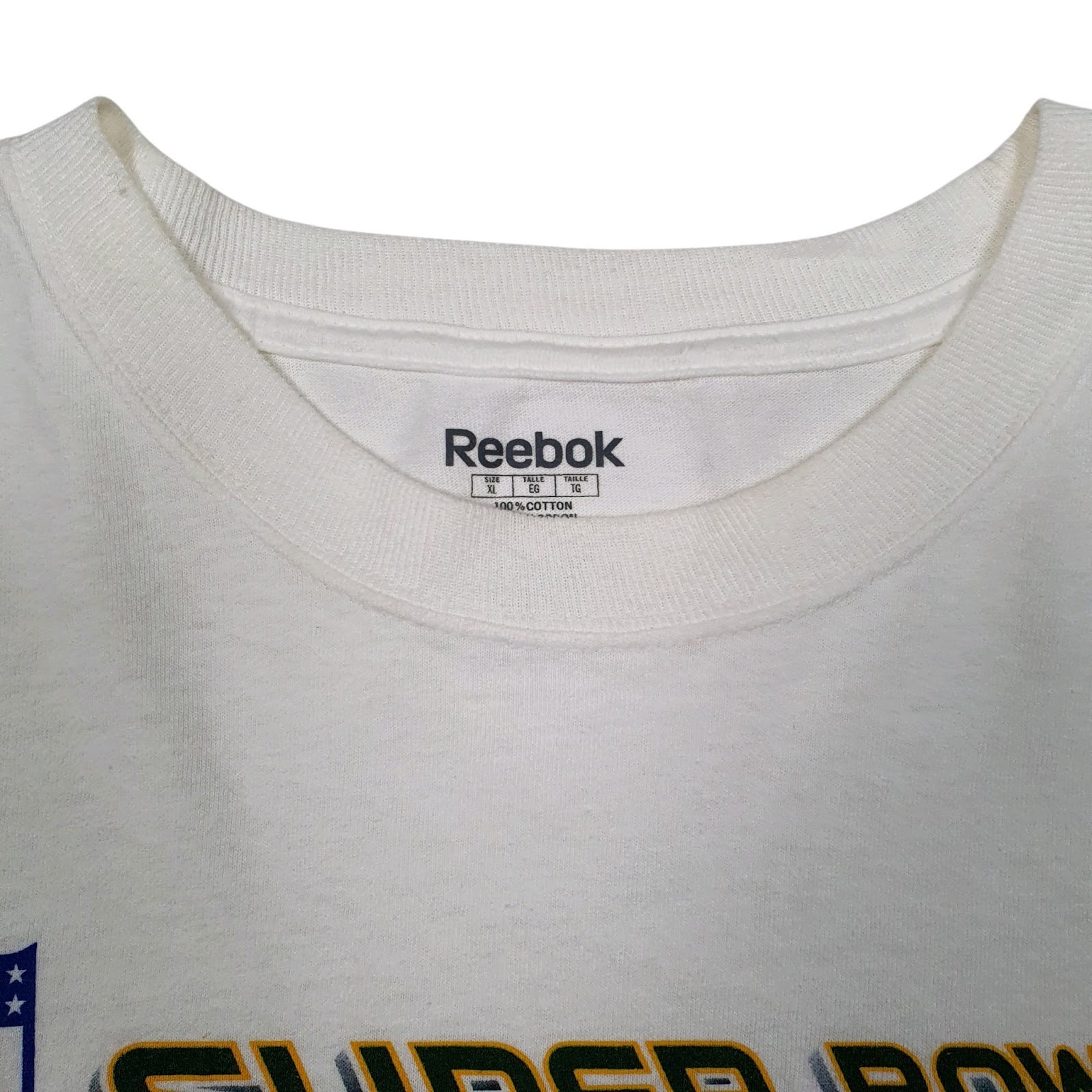 Mens White Reebok Superbowl Champions Greenbay Packers NFL  T Shirt