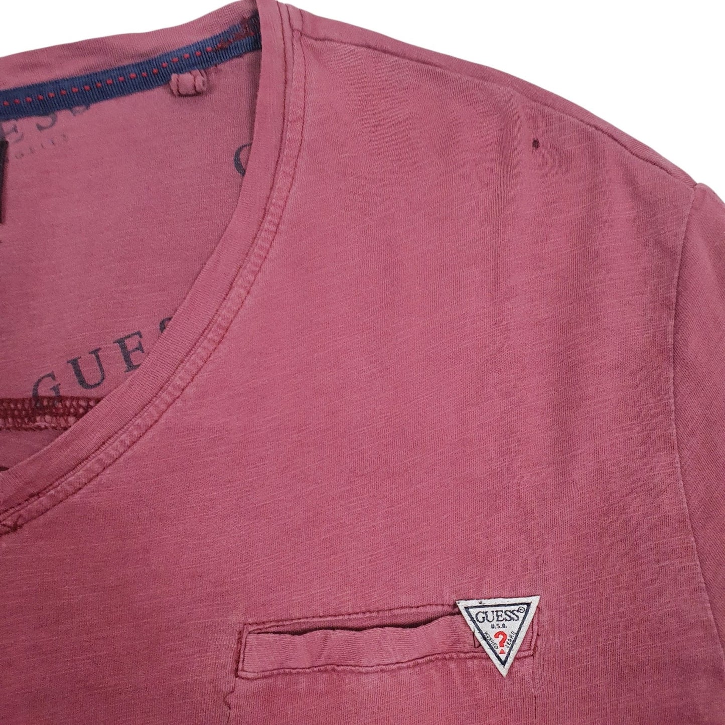 Mens Red Guess V Neck  T Shirt
