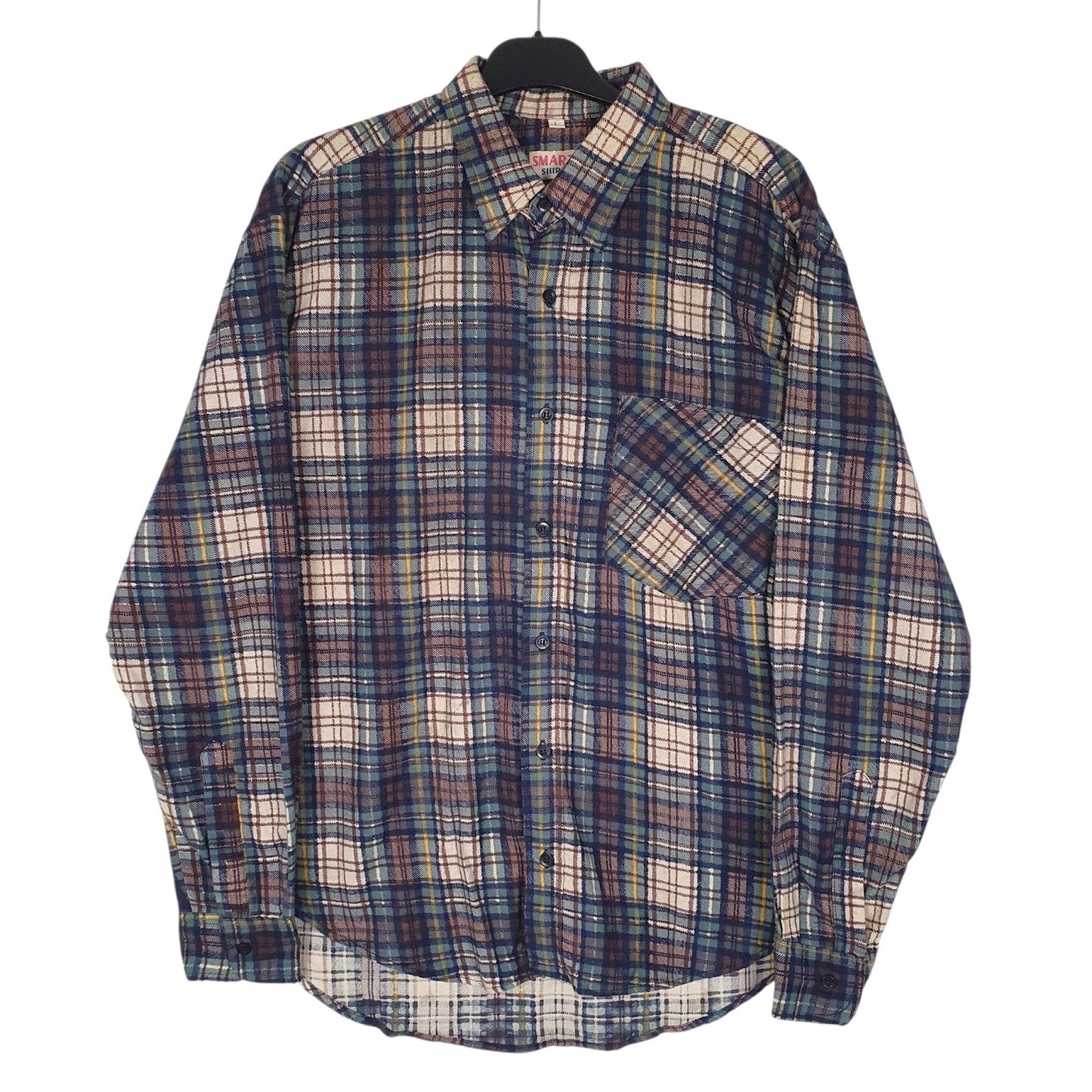 Mens Beige Smart Shirt Vintage Flannel Long Sleeve Shirt