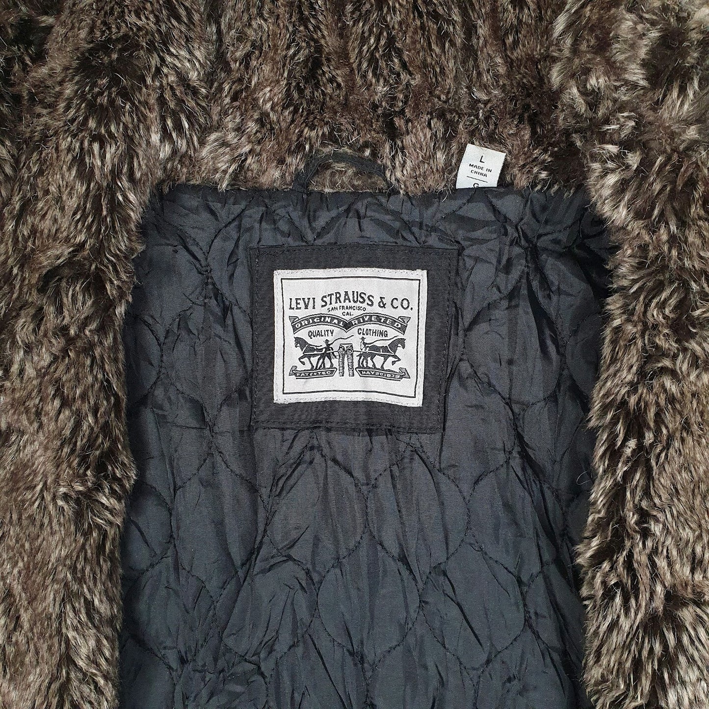 Mens Black Levis Fur Lined Fishtail  Coat