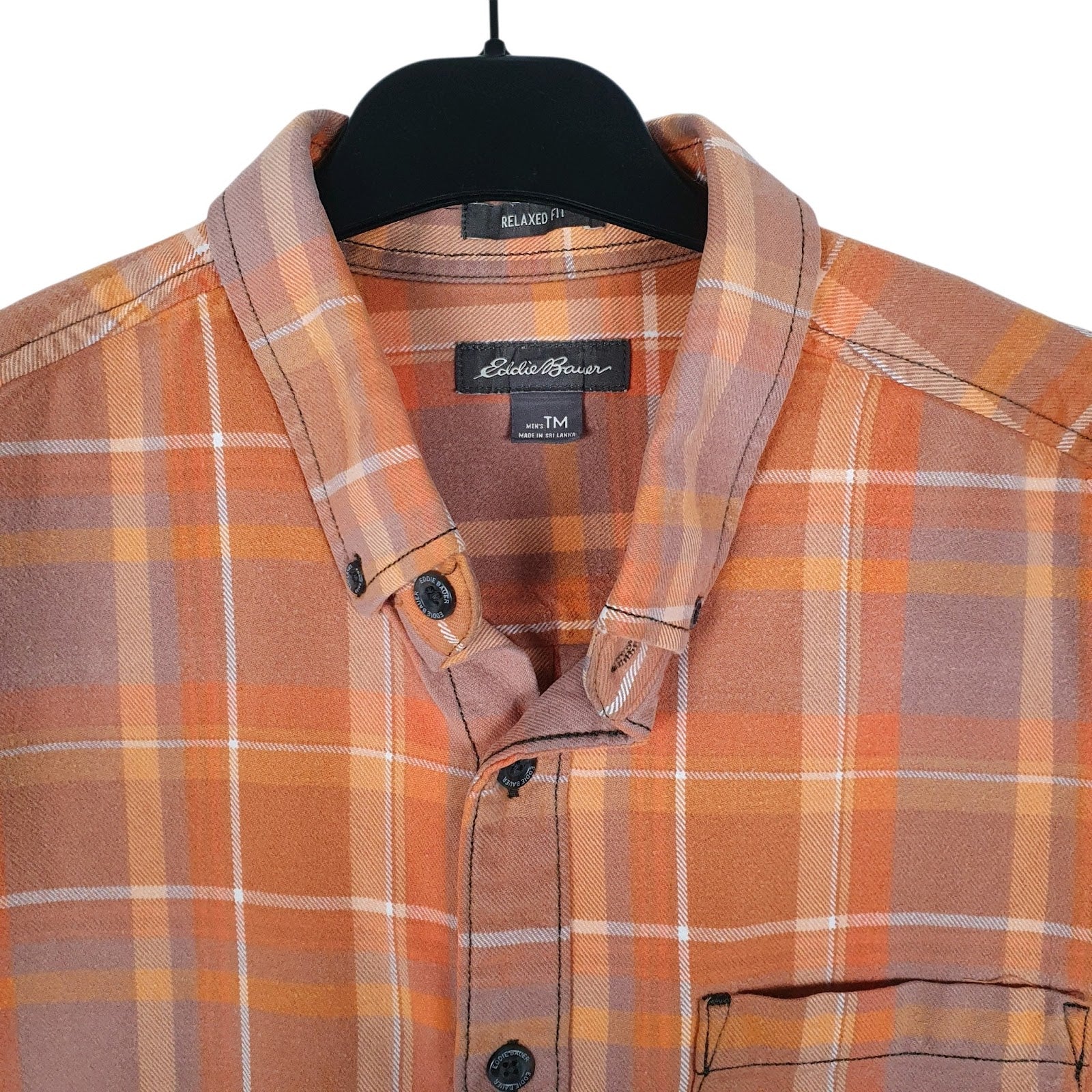 Mens Orange Eddie Bauer Heavyweight Plaid Canvas  Shirt