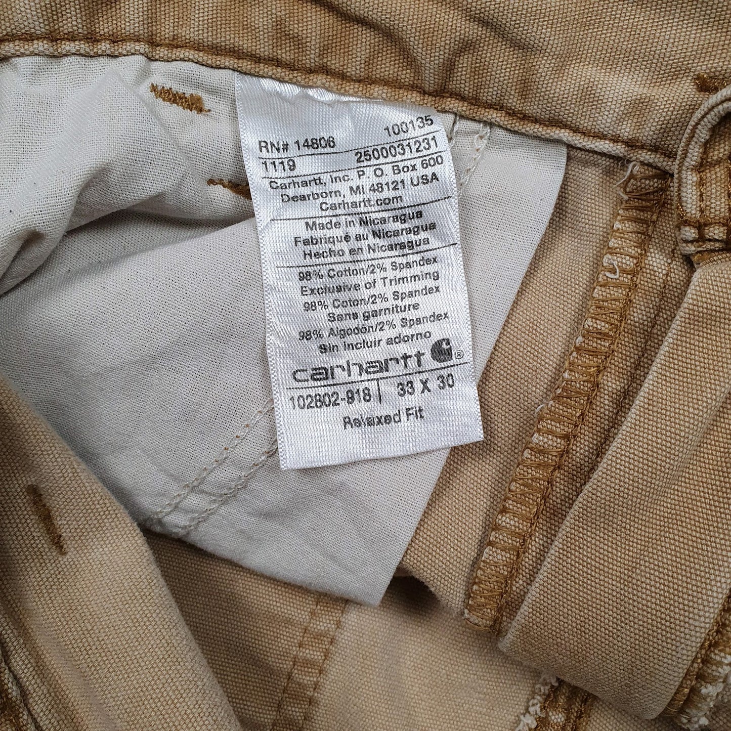 Mens Beige Carhartt Double Knee  Trousers
