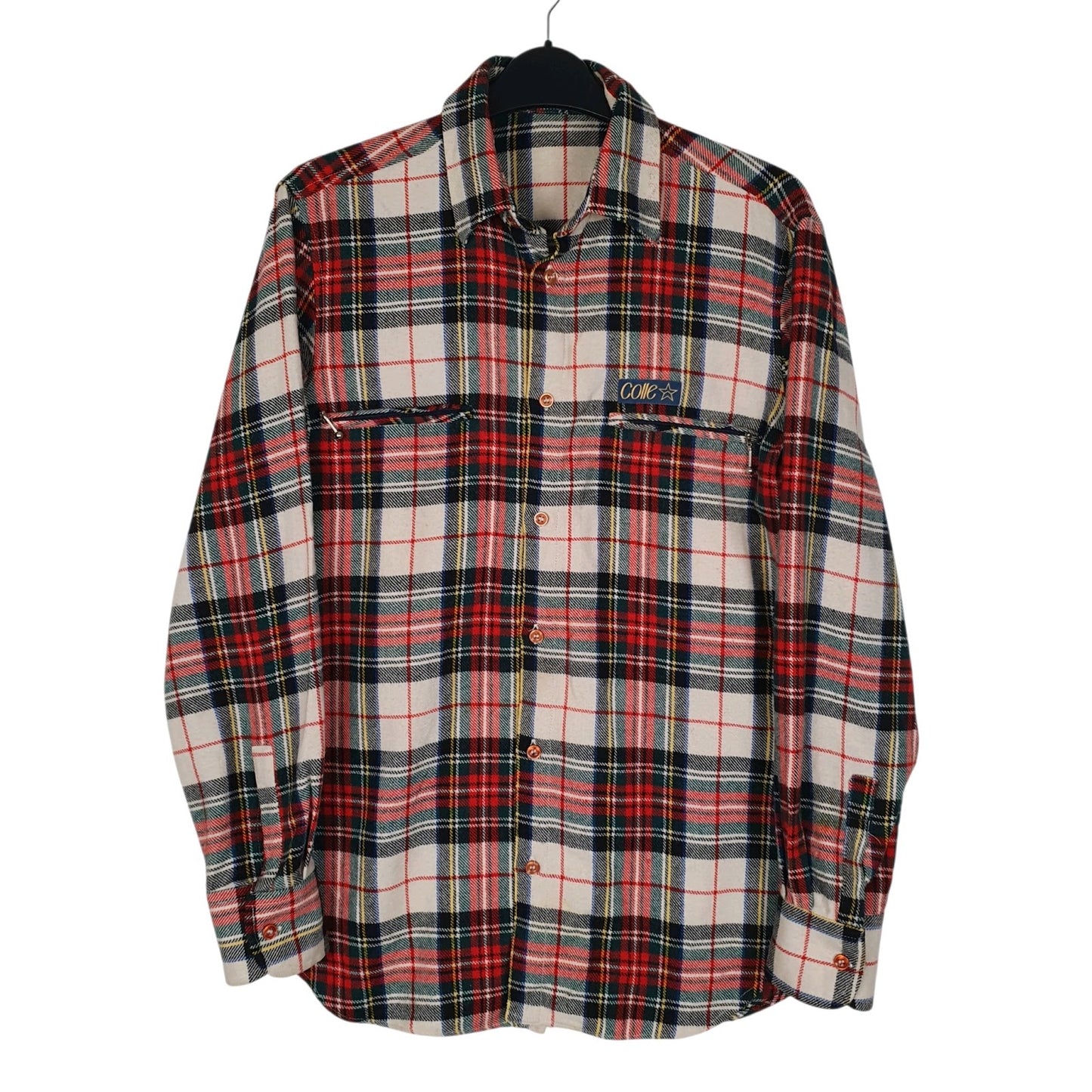 Mens Red Collex Vintage 80s Plaid Flannel Long Sleeve Shirt