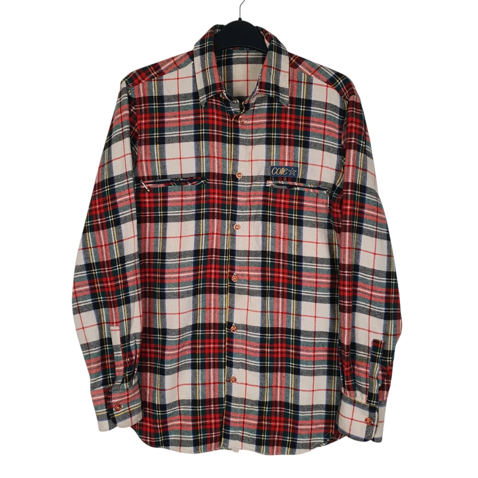 Mens Red Collex Vintage 80s Plaid Flannel Long Sleeve Shirt