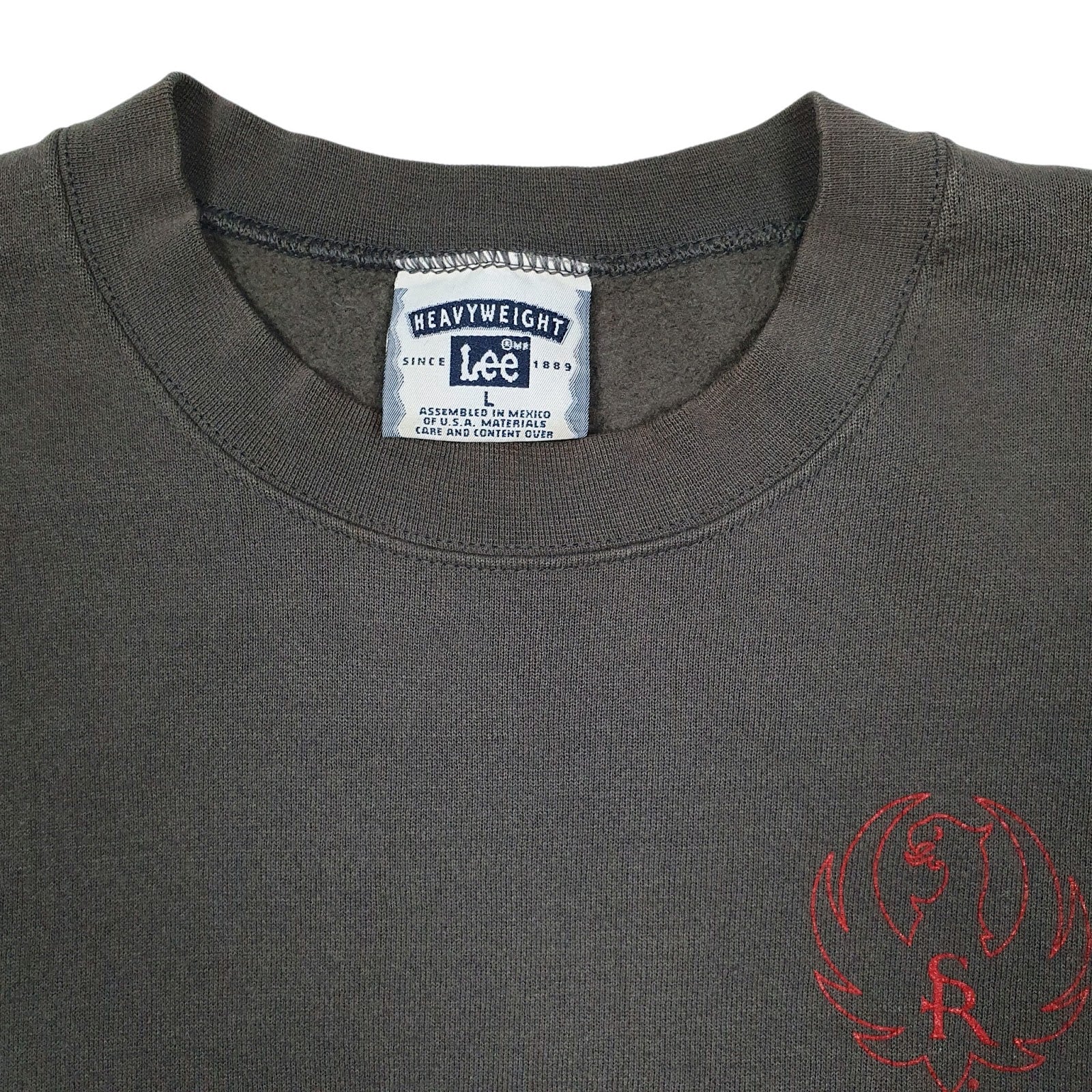 Mens Grey Lee Heavyweight Vintage 90s Ruger Firearms Crewneck Jumper