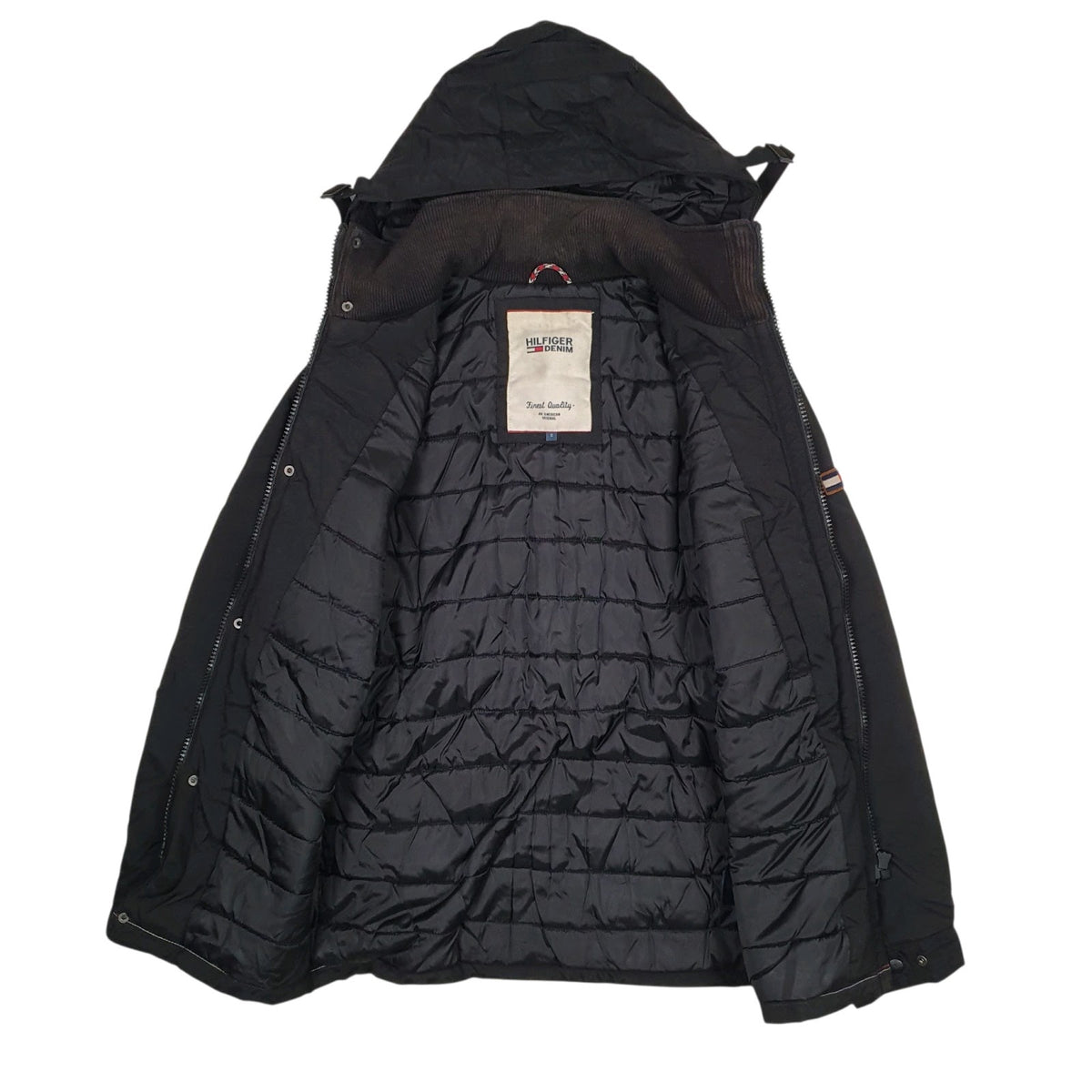 Mens Black Tommy Hilfiger Trench Longline Parka Puffer  Coat