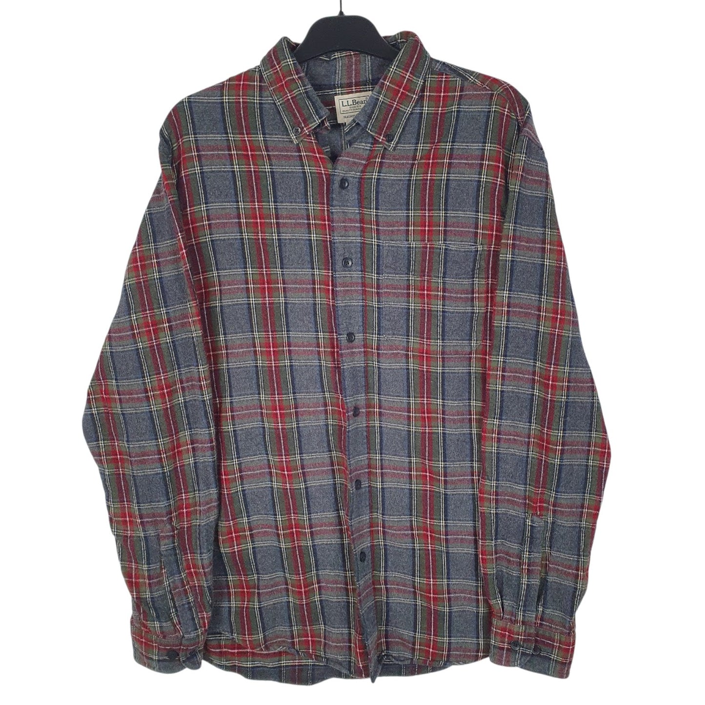 Mens Grey L.L.Bean Flannel Long Sleeve Shirt