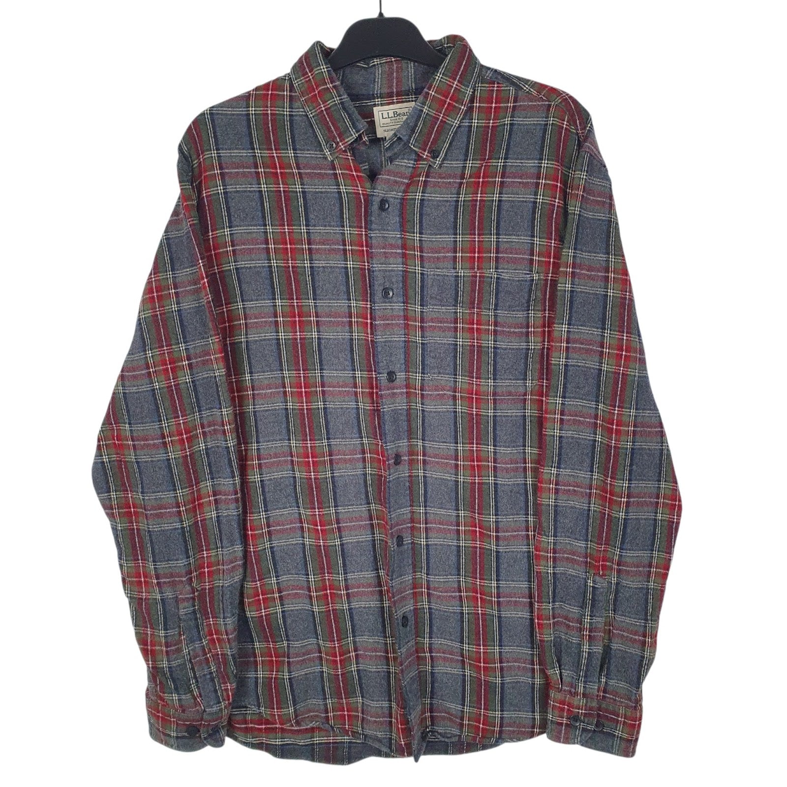 Mens Grey L.L.Bean Flannel Long Sleeve Shirt