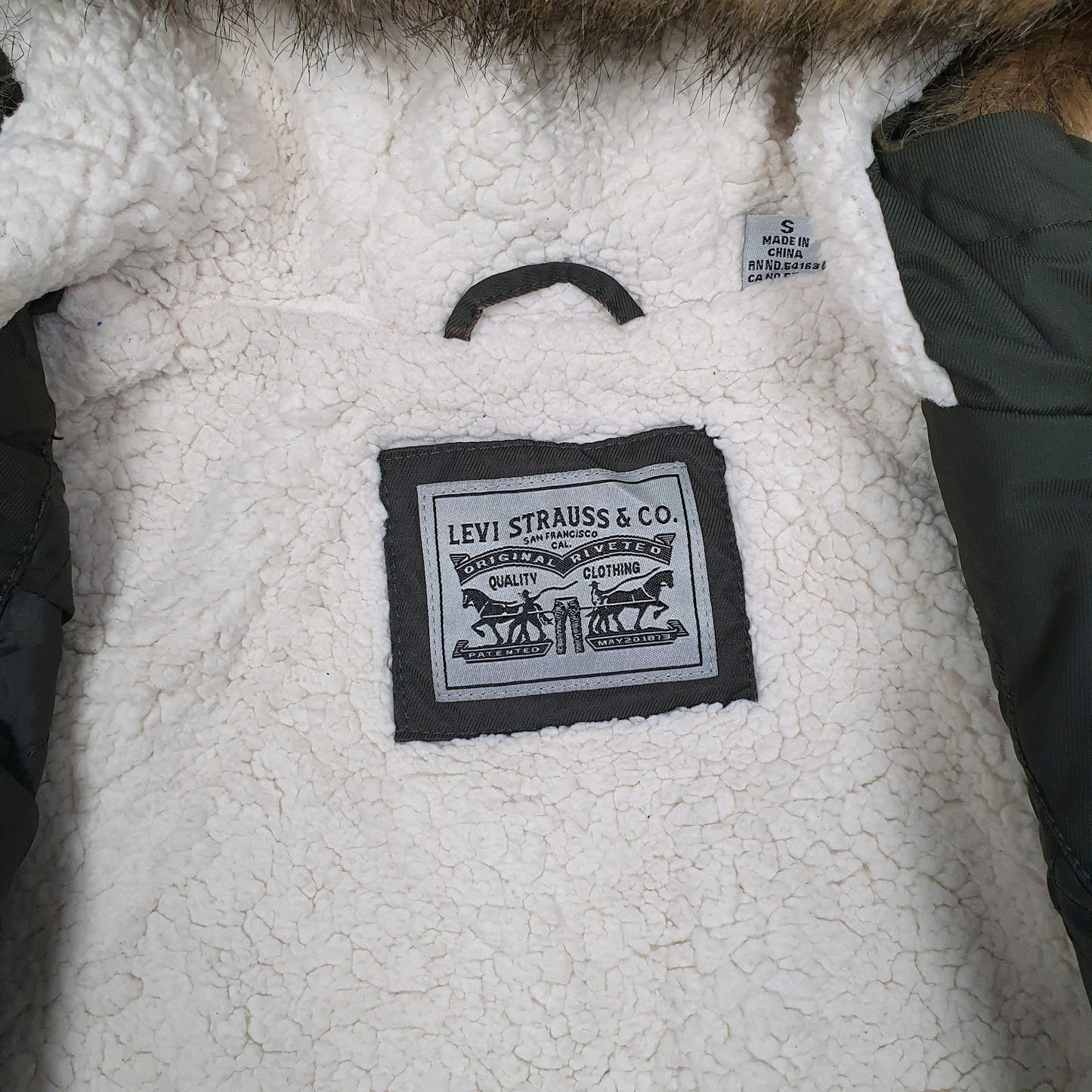 Womens Green Levis Sherpa Lined  Coat