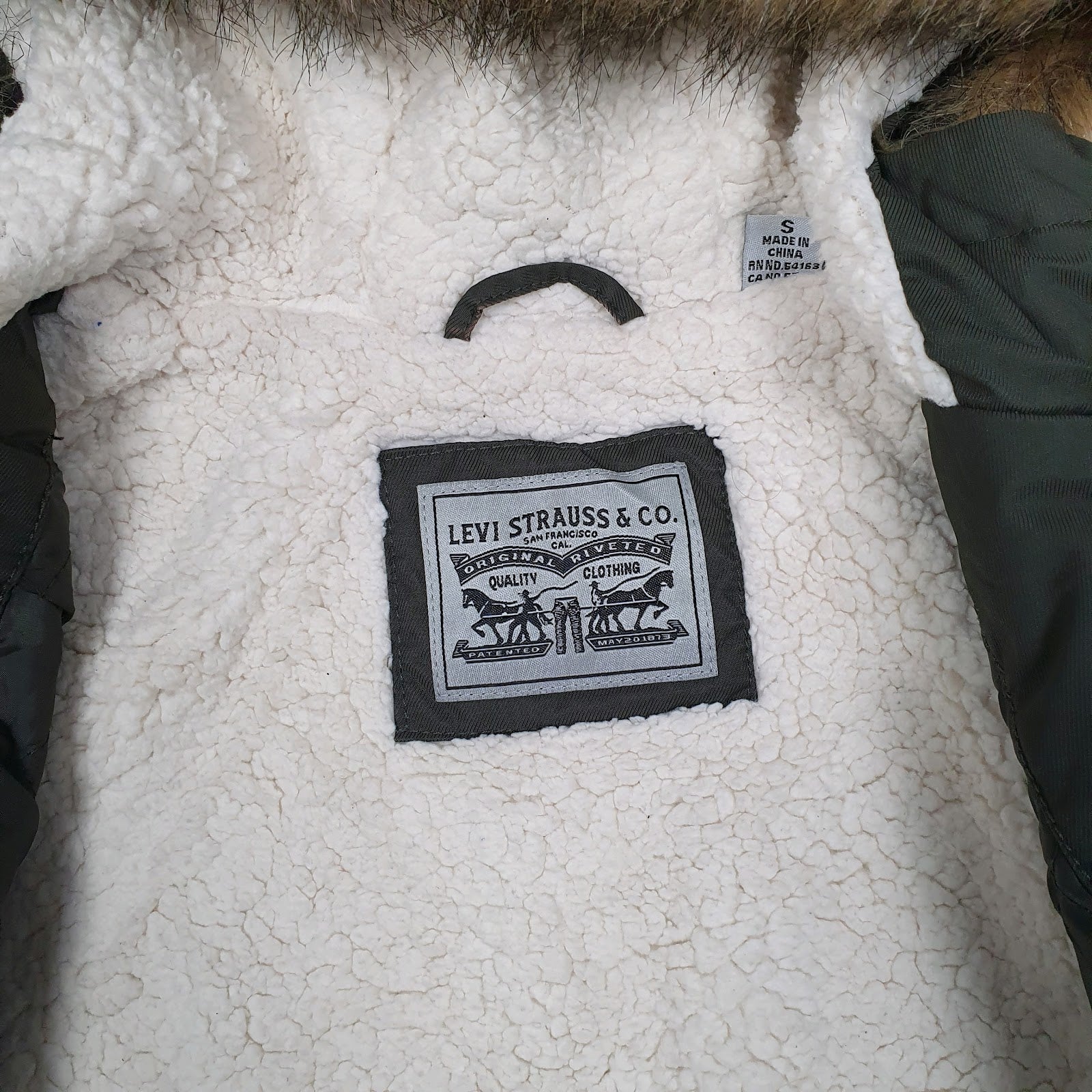 Womens Green Levis Sherpa Lined  Coat