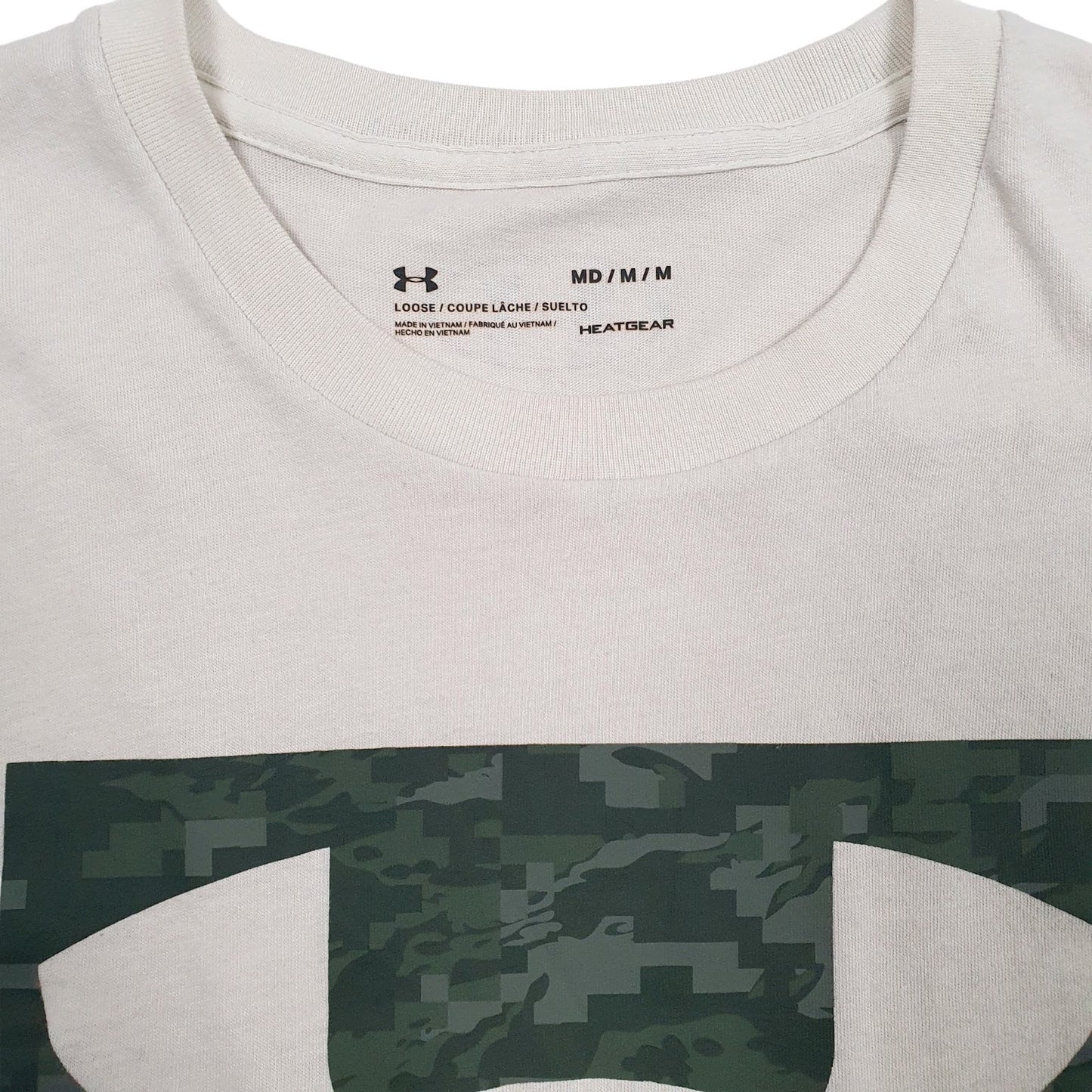 Mens Beige Under Armour Heat Gear Spellout  T Shirt