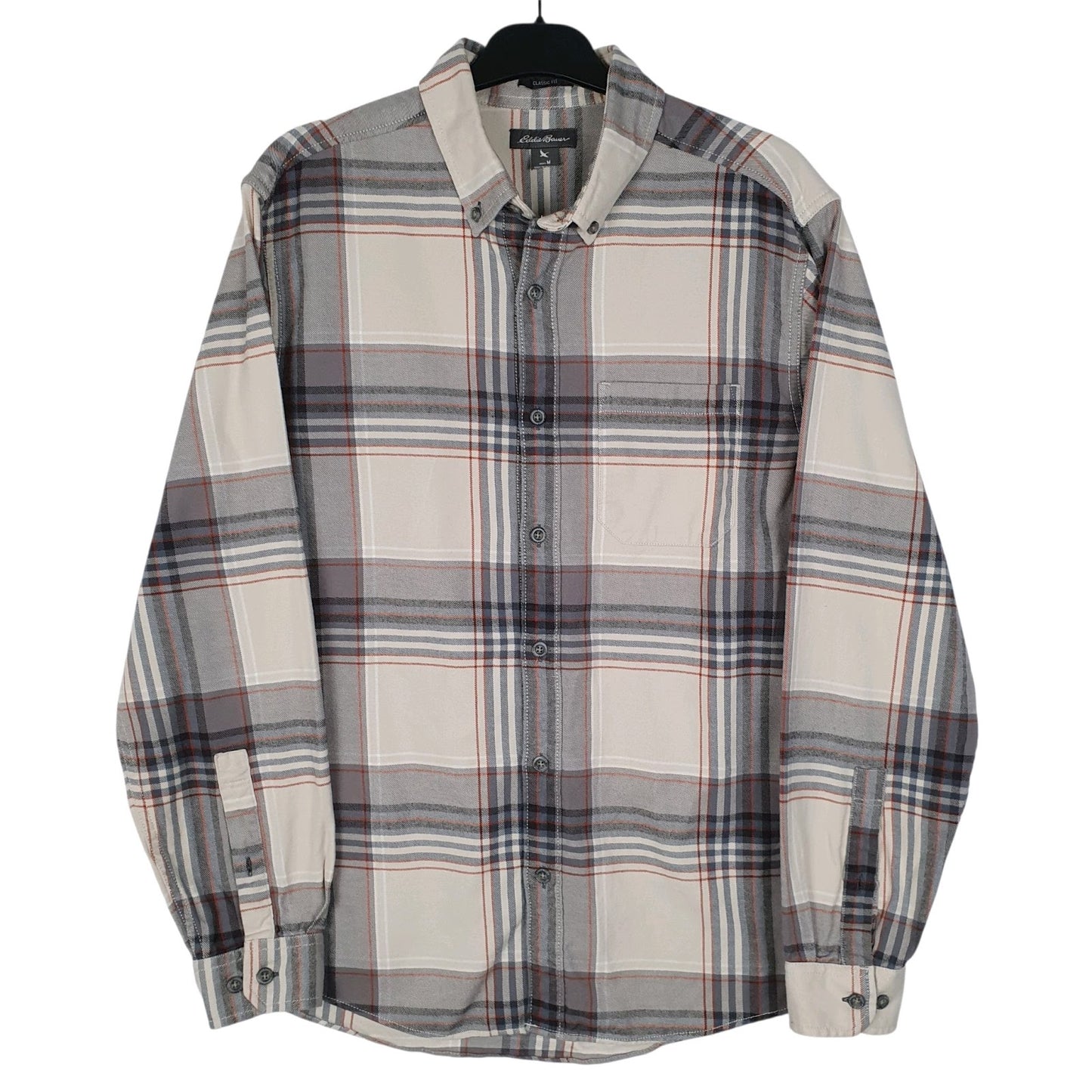 Mens Grey Eddie Bauer Heavyweight Plaid Flannel Long Sleeve Shirt
