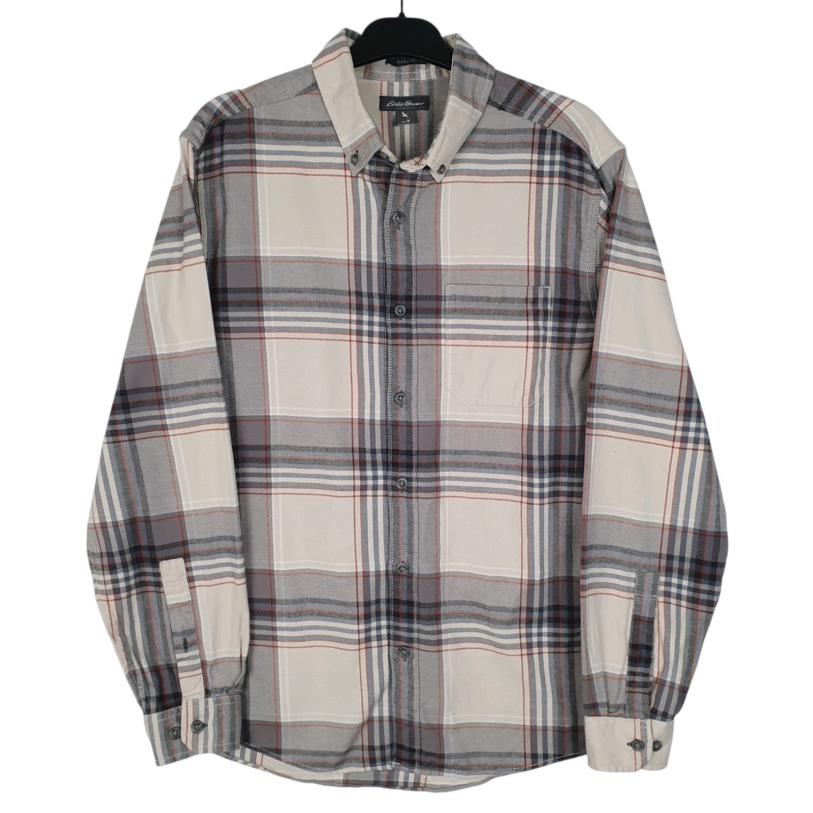 Mens Grey Eddie Bauer Heavyweight Plaid Flannel Long Sleeve Shirt