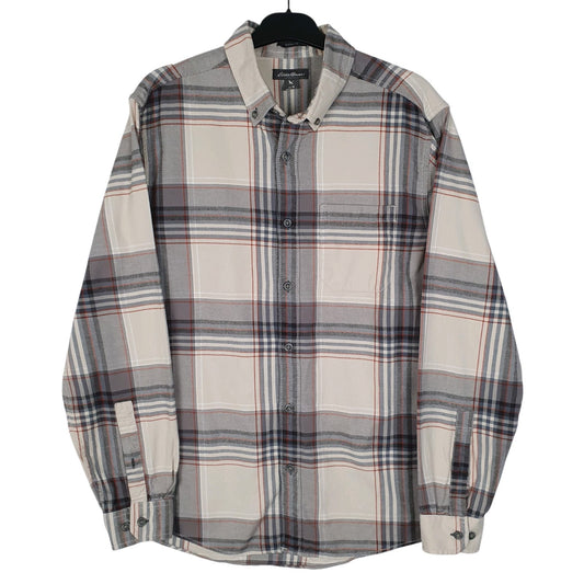 Mens Grey Eddie Bauer Heavyweight Plaid Flannel Long Sleeve Shirt