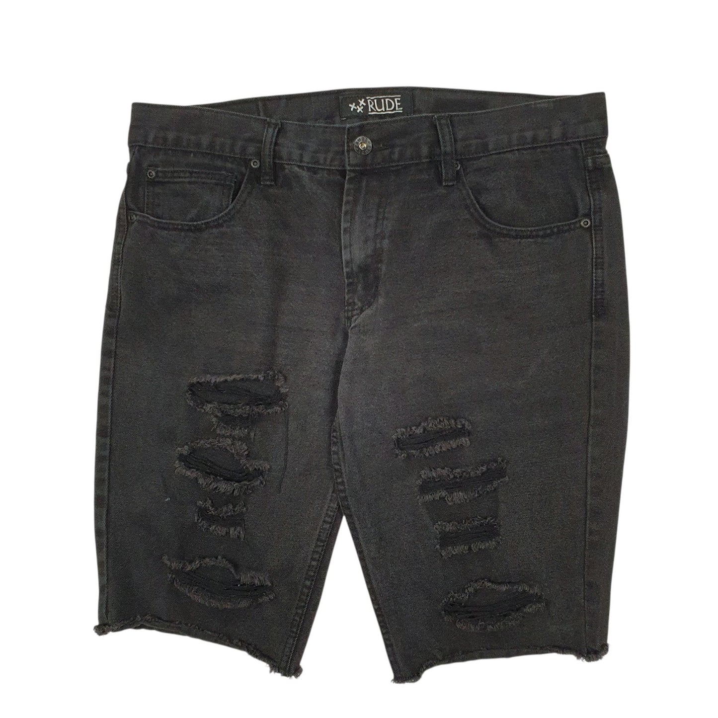 Mens Black Rude Distressed Denim Shorts