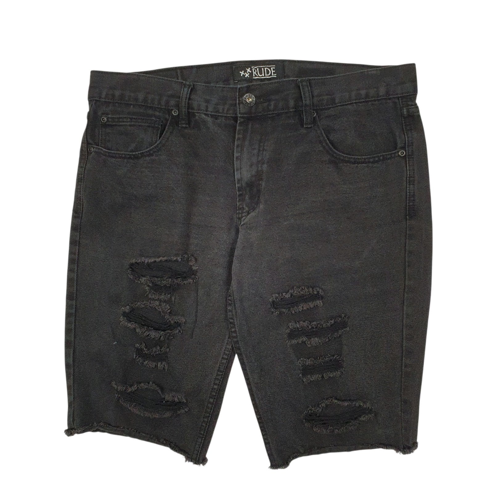 Mens Black Rude Distressed Denim Shorts