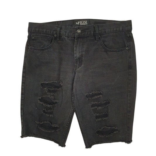 Mens Black Rude Distressed Denim Shorts