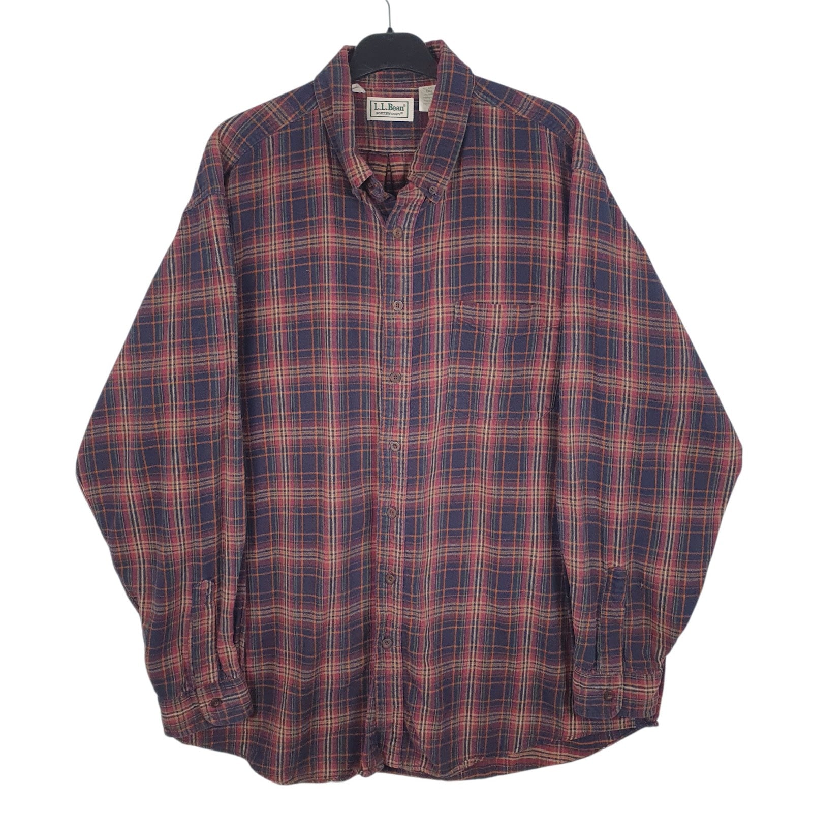 Mens Navy L.L.Bean Flannel Made In USA Long Sleeve Shirt