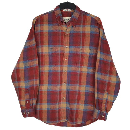 Mens Red Eddie Bauer Flannel Vintage Long Sleeve Shirt