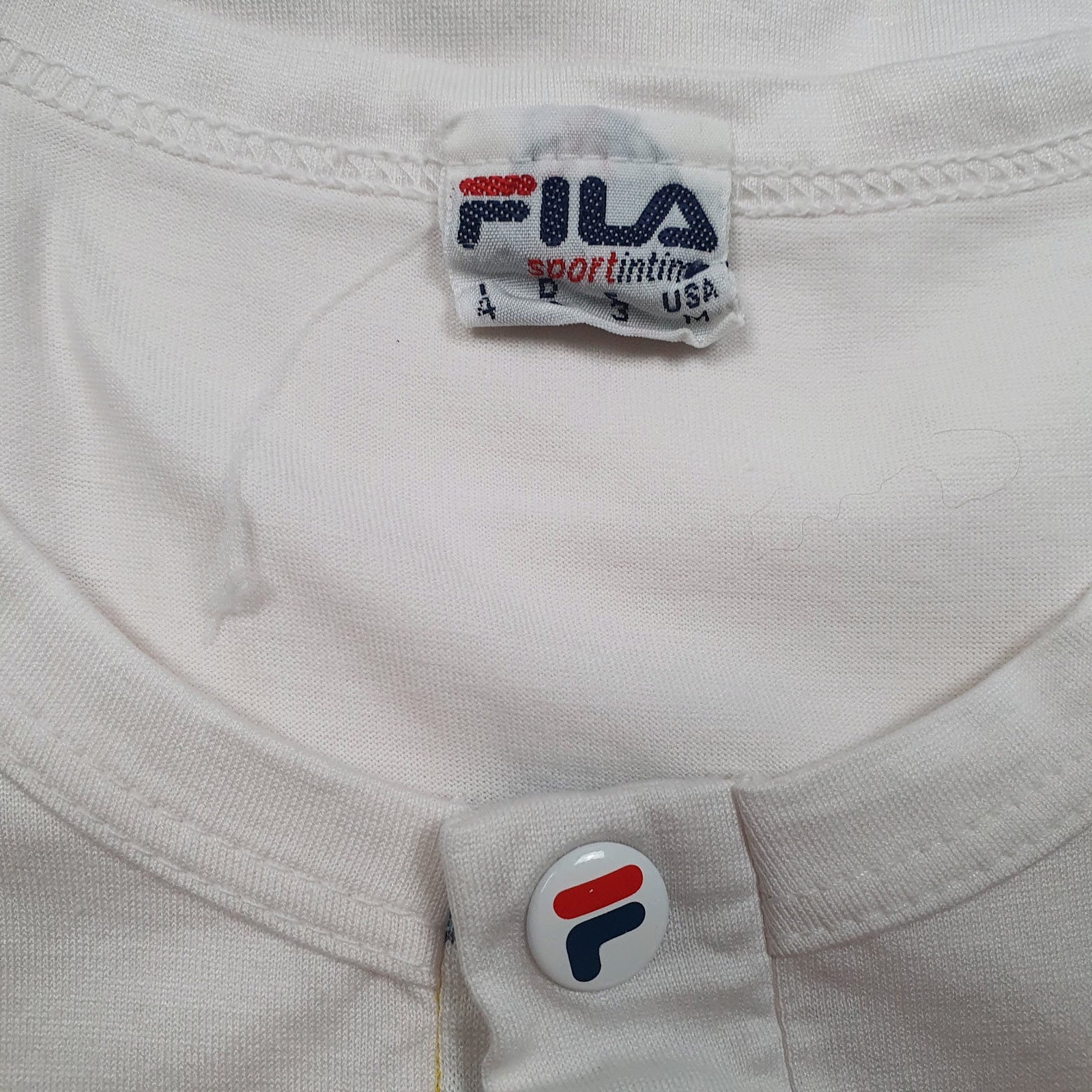 Mens White Fila Henley  T Shirt