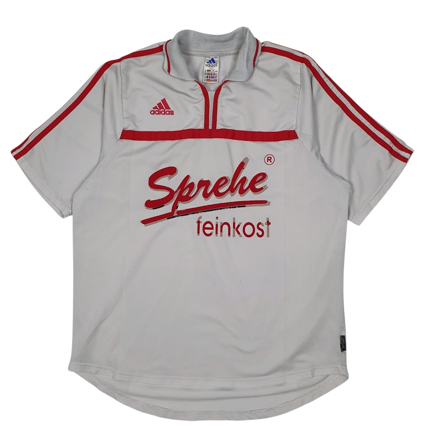 Mens Grey Adidas Football Jersey Vintage 00s Short Sleeve T Shirt