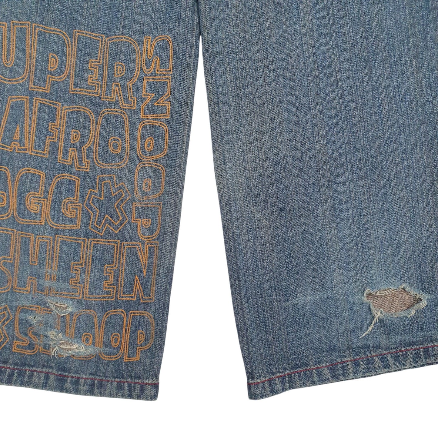 Mens Blue Snoop Dog Y2K Hip Hop Distressed  Jeans